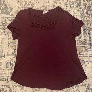Cris cross neckline burgundy tunic